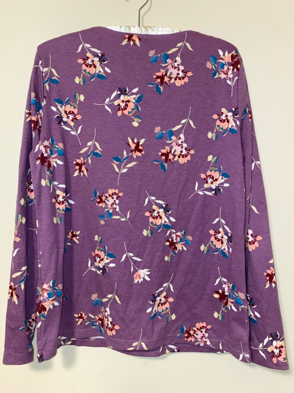 Karen Scott Mauve Floral Long-Sleeve Scoop Neck Top - Picture 4 of 5